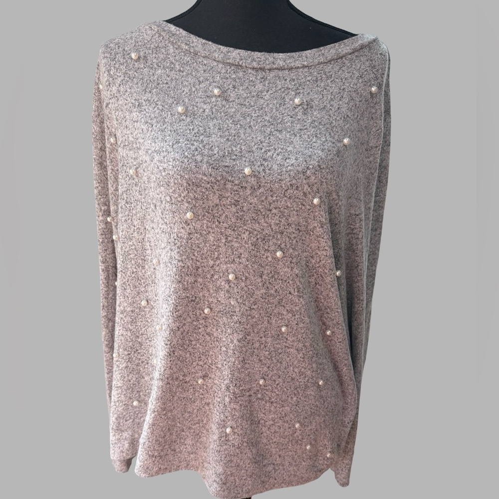juicy Couture Gray Pearl Embellished Knit Sweater Top XL